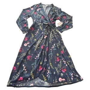 Time and Tru Floral Long Sleeve Dress - Navy and Pink XL NWT